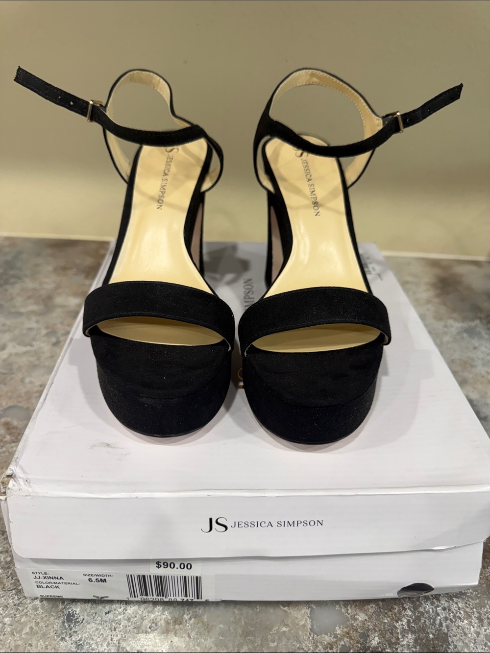 Jessica Simpson Black Suede Open-Toe Ankle-Strap Platform Heels